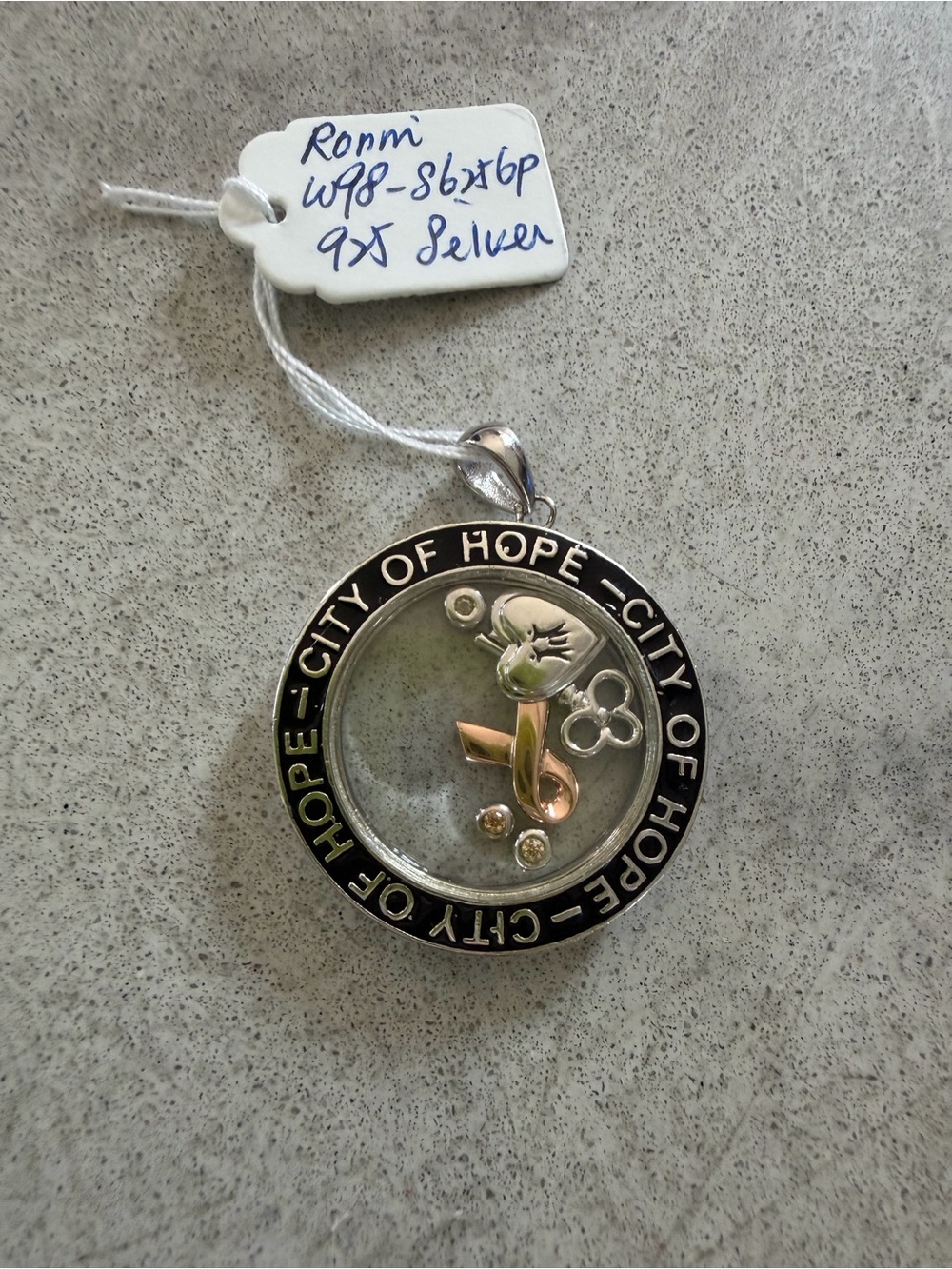 City of Hope Floating Charm Pendant - Silver & Rose Gold Accents